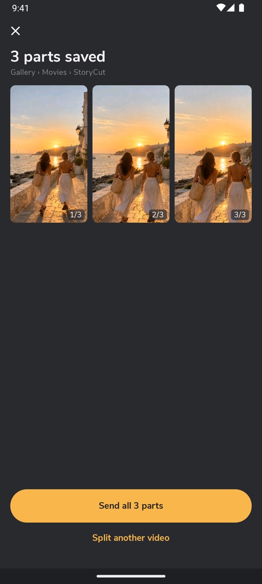 Three saved parts with a Send all button