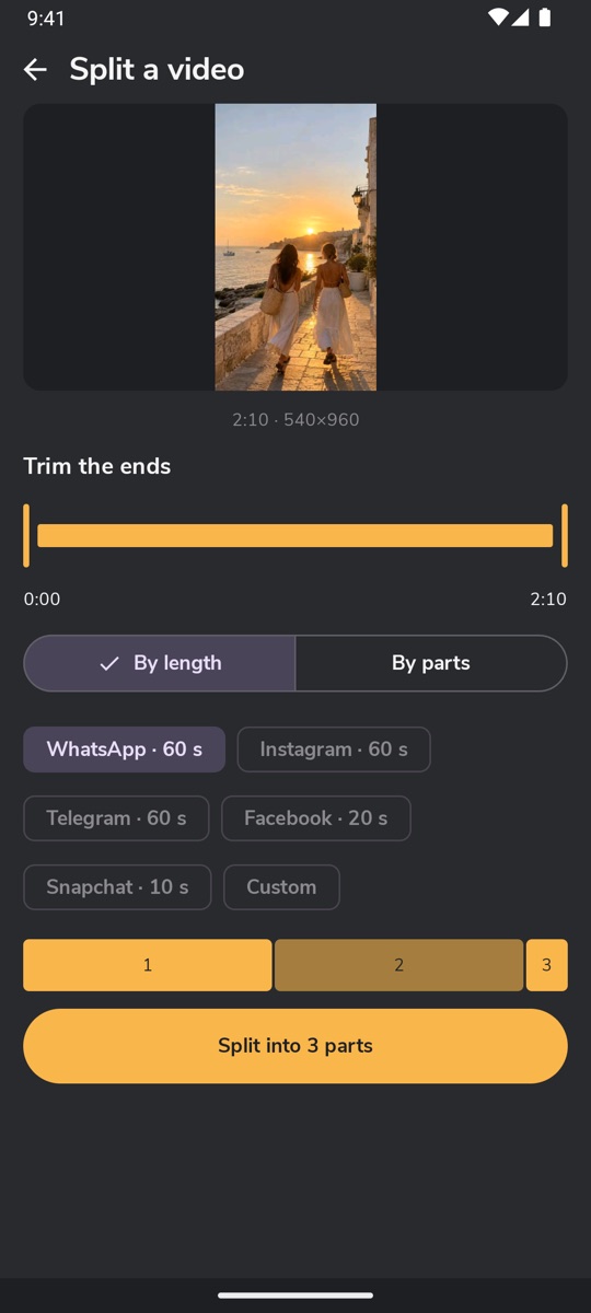 Split screen with the WhatsApp 60 second preset