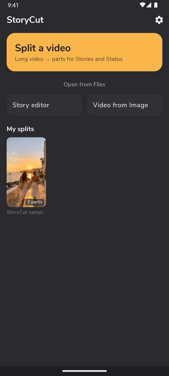 Home screen with recent splits and the story editor