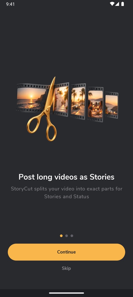 StoryCut welcome screen